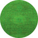 Round Machine Washable Oriental Green Modern Area Rugs, wshabs1479grn