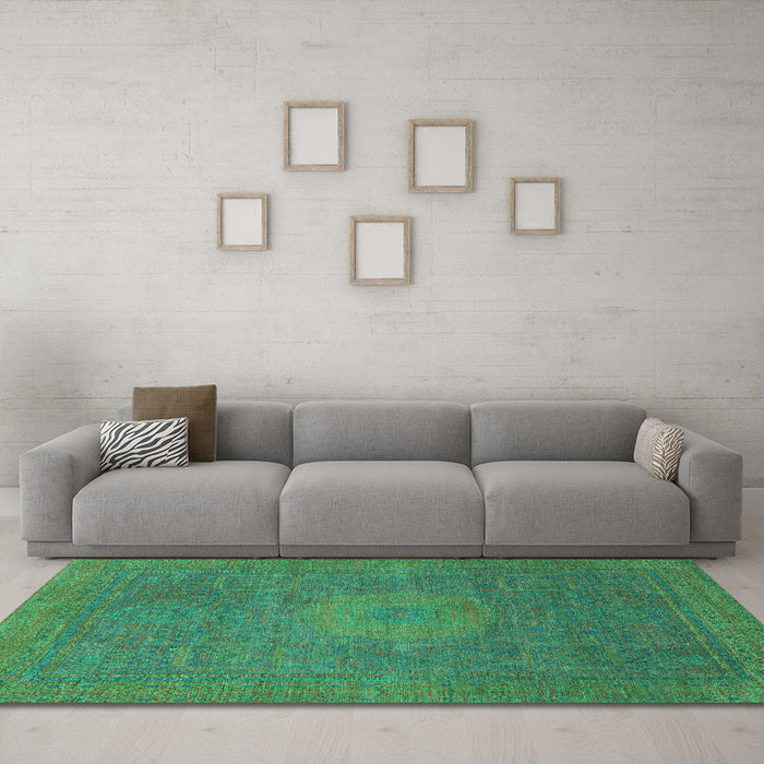 Machine Washable Oriental Turquoise Modern Area Rugs in a Living Room,, wshabs1479turq