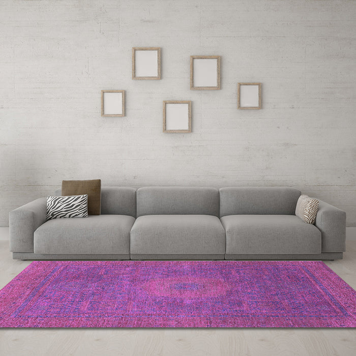Machine Washable Oriental Purple Modern Area Rugs in a Living Room, wshabs1479pur