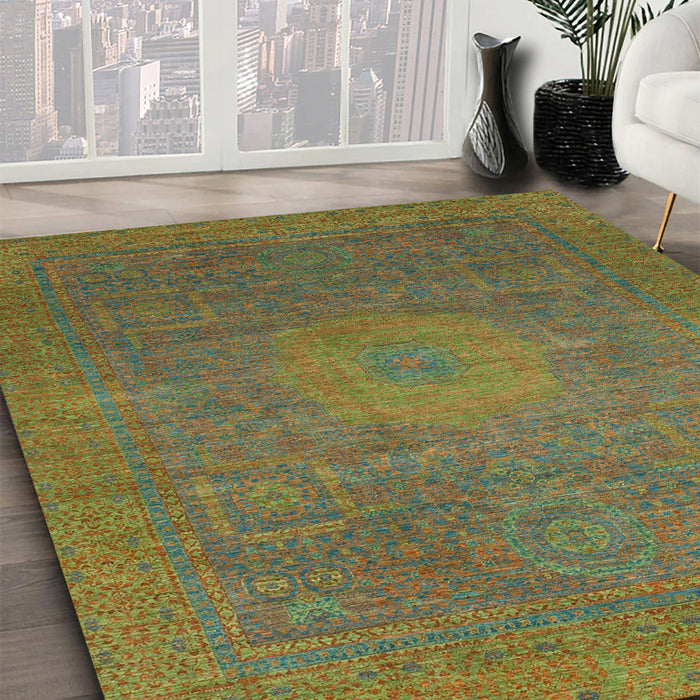 Machine Washable Abstract Oak Brown Rug in a Family Room, wshabs1479