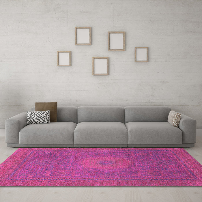 Machine Washable Oriental Pink Modern Rug in a Living Room, wshabs1479pnk