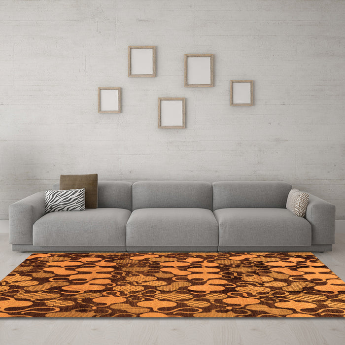 Machine Washable Abstract Orange Modern Area Rugs in a Living Room, wshabs147org