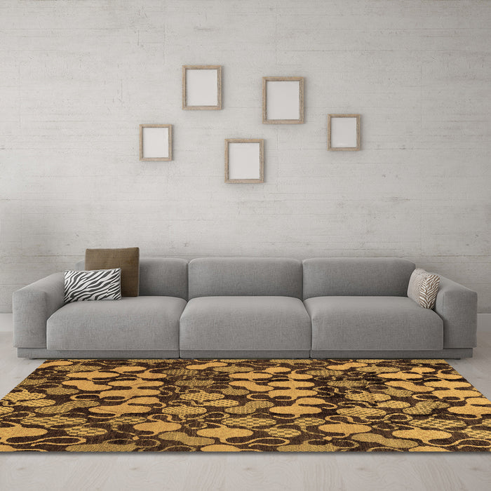 Machine Washable Abstract Brown Modern Rug in a Living Room,, wshabs147brn