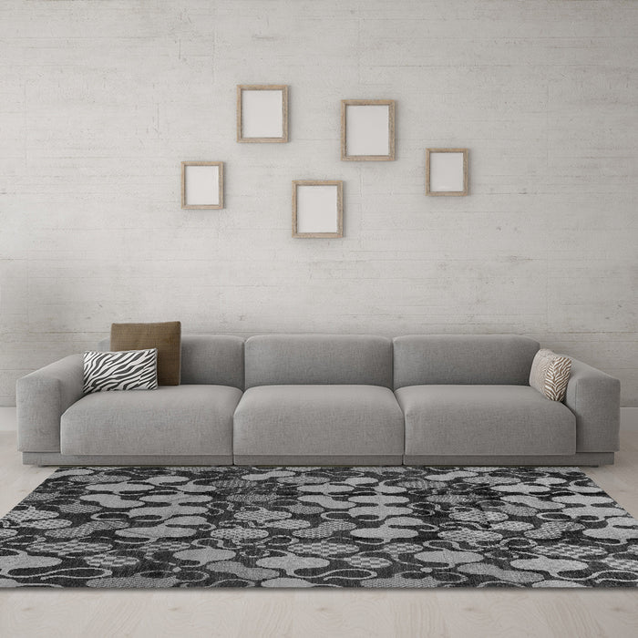 Machine Washable Abstract Gray Modern Rug in a Living Room,, wshabs147gry