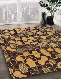 Machine Washable Abstract Bakers Brown Rug in a Family Room, wshabs147