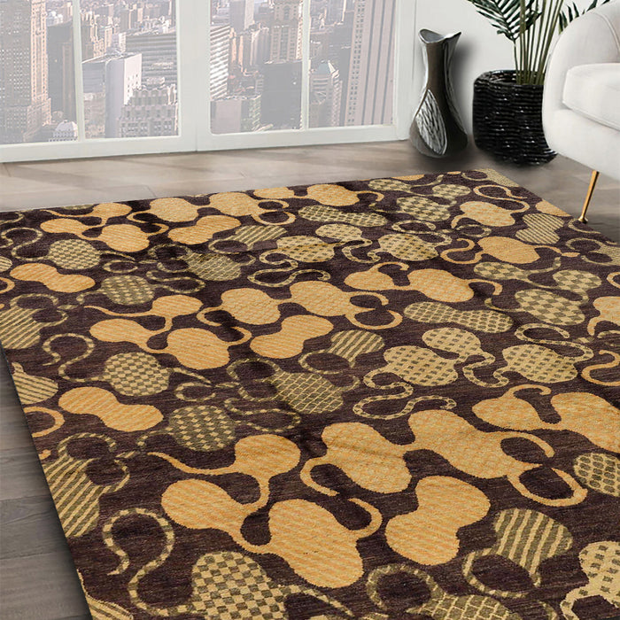 Machine Washable Abstract Bakers Brown Rug in a Family Room, wshabs147
