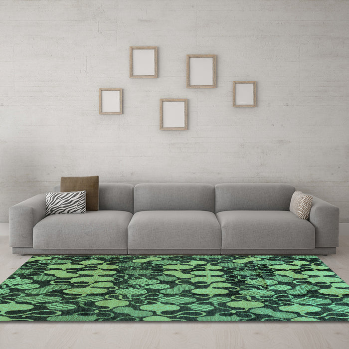 Machine Washable Abstract Turquoise Modern Area Rugs in a Living Room,, wshabs147turq