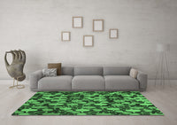 Machine Washable Abstract Emerald Green Modern Rug, wshabs147emgrn