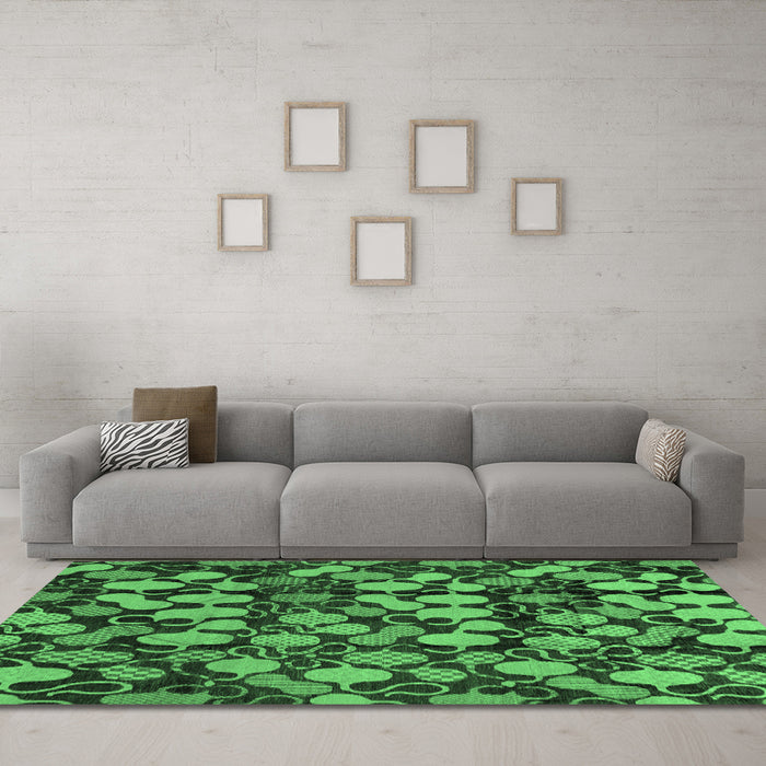 Machine Washable Abstract Emerald Green Modern Area Rugs in a Living Room,, wshabs147emgrn