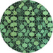 Round Machine Washable Abstract Turquoise Modern Area Rugs, wshabs147turq