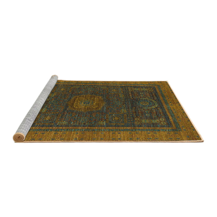 Sideview of Machine Washable Abstract Sepia Brown Rug, wshabs1480