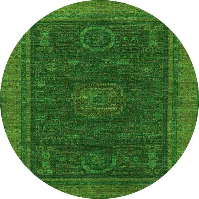 Round Machine Washable Oriental Green Modern Area Rugs, wshabs1480grn