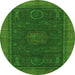 Round Machine Washable Oriental Green Modern Area Rugs, wshabs1480grn