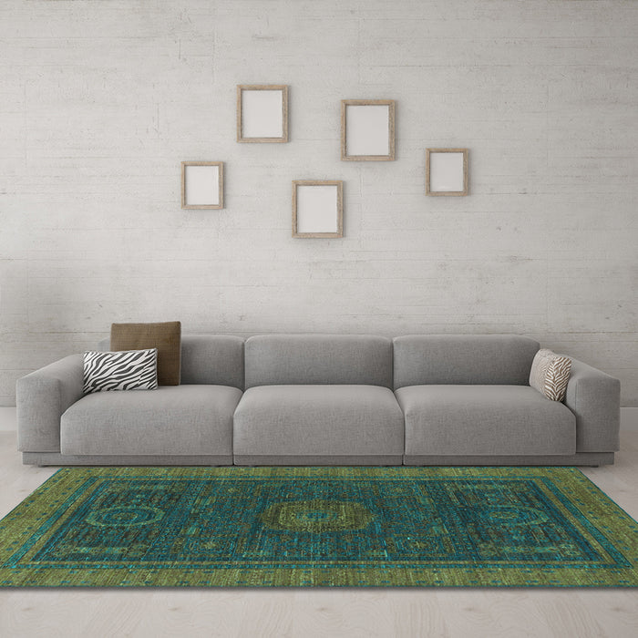 Machine Washable Oriental Light Blue Modern Rug in a Living Room, wshabs1480lblu