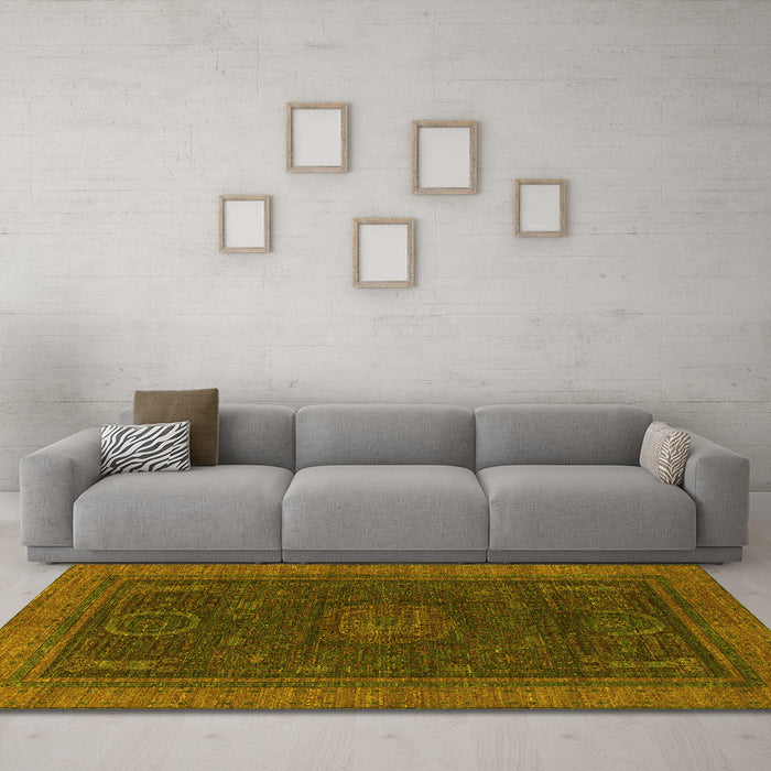 Machine Washable Oriental Yellow Modern Rug in a Living Room, wshabs1480yw