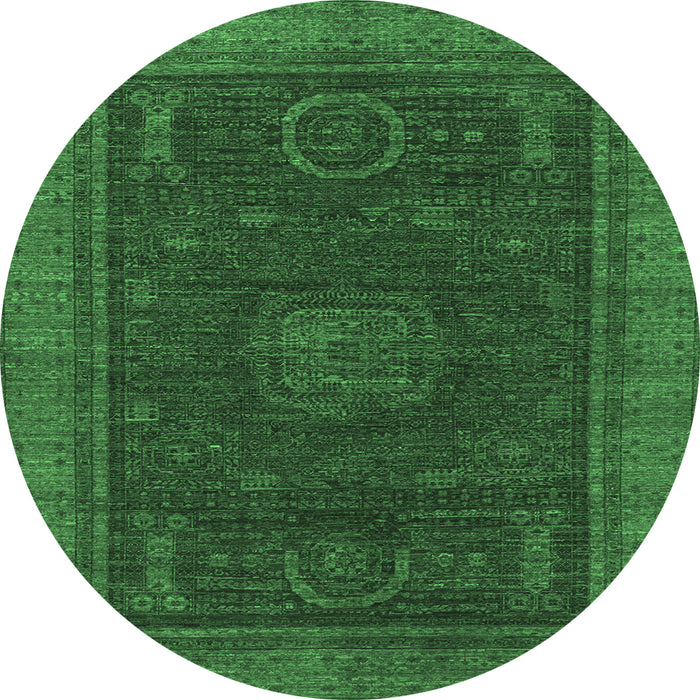 Round Machine Washable Oriental Emerald Green Modern Area Rugs, wshabs1480emgrn