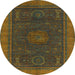 Round Abstract Reddish Brown Oriental Rug, abs1480