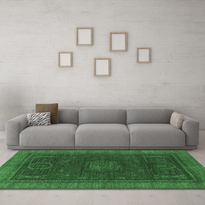 Machine Washable Oriental Emerald Green Modern Area Rugs in a Living Room,, wshabs1480emgrn