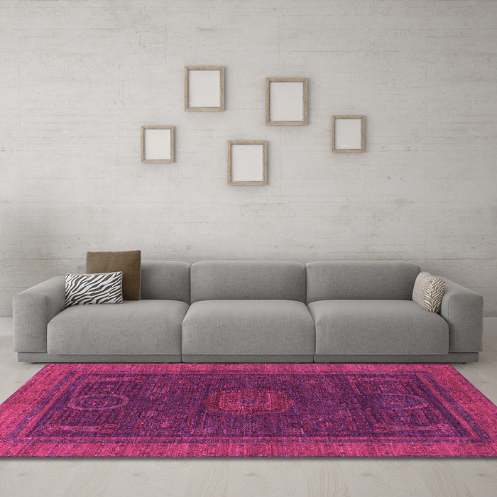 Machine Washable Oriental Pink Modern Rug in a Living Room, wshabs1480pnk