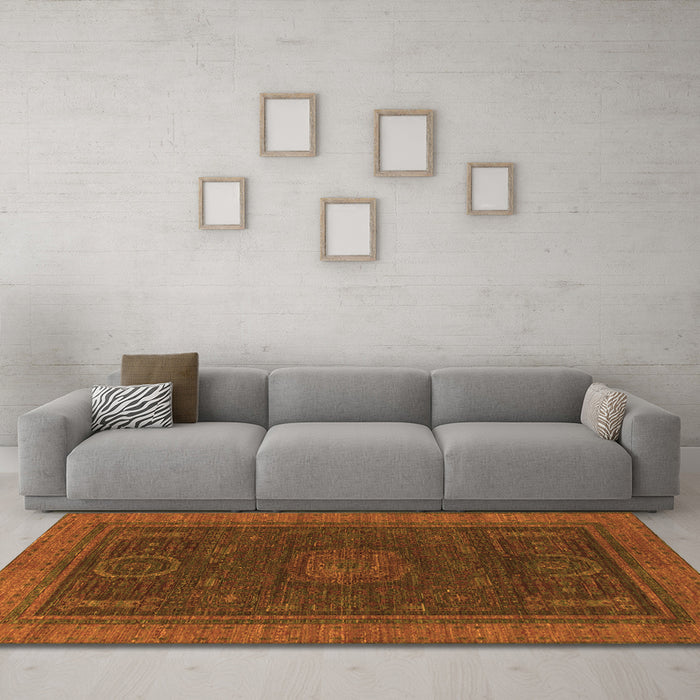 Machine Washable Oriental Orange Modern Area Rugs in a Living Room, wshabs1480org