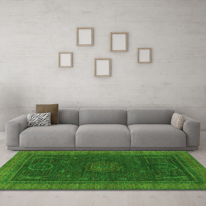 Machine Washable Oriental Green Modern Area Rugs in a Living Room,, wshabs1480grn