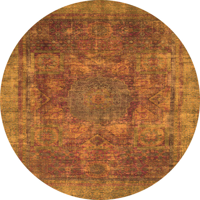 Round Machine Washable Oriental Orange Modern Area Rugs, wshabs1481org