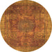 Round Machine Washable Oriental Orange Modern Area Rugs, wshabs1481org