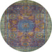 Round Abstract Purple Oriental Rug, abs1481