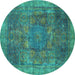 Round Oriental Turquoise Modern Rug, abs1481turq