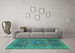 Machine Washable Oriental Turquoise Modern Area Rugs in a Living Room,, wshabs1481turq