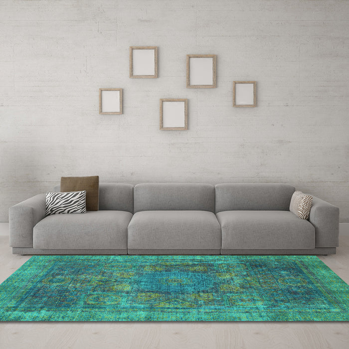 Machine Washable Oriental Turquoise Modern Area Rugs in a Living Room,, wshabs1481turq