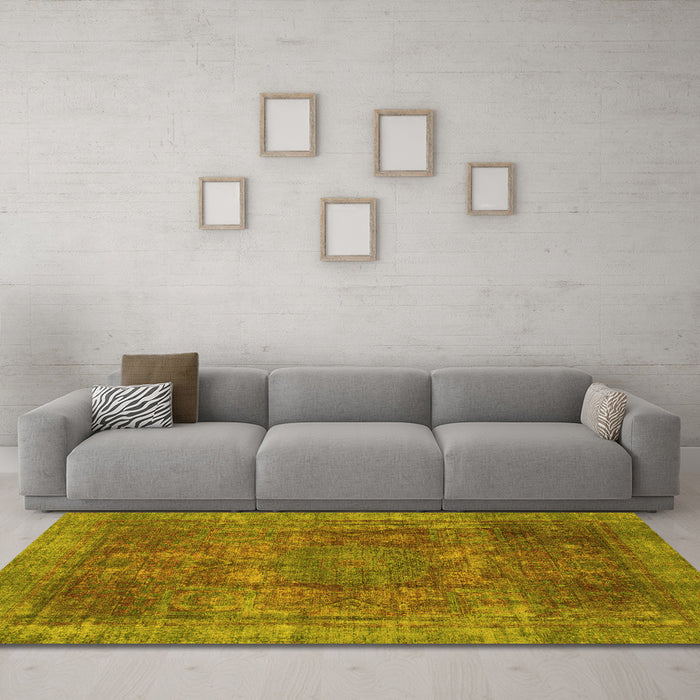 Machine Washable Oriental Yellow Modern Rug in a Living Room, wshabs1481yw