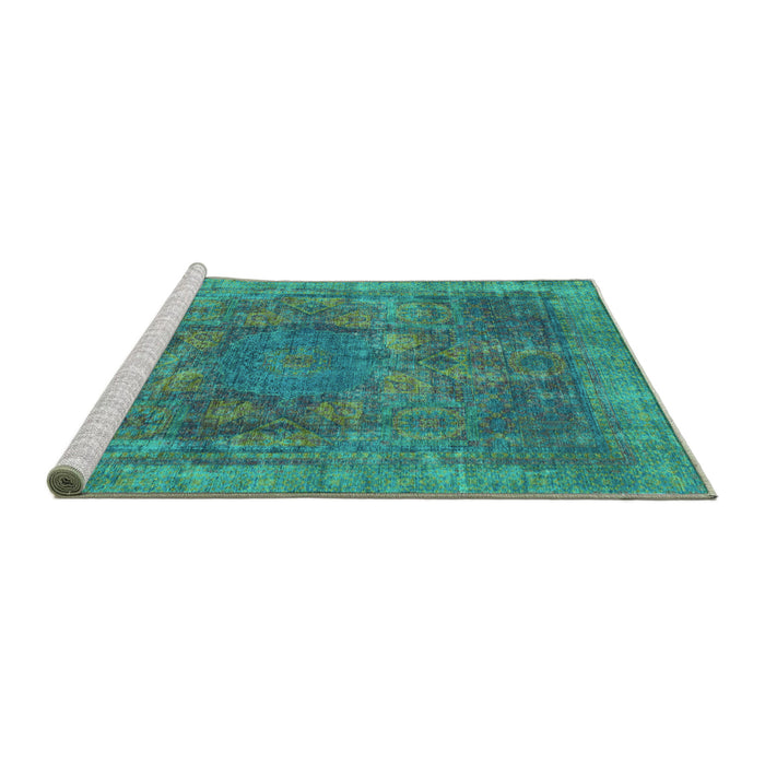 Sideview of Machine Washable Oriental Turquoise Modern Area Rugs, wshabs1481turq