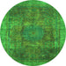 Round Machine Washable Oriental Green Modern Area Rugs, wshabs1481grn