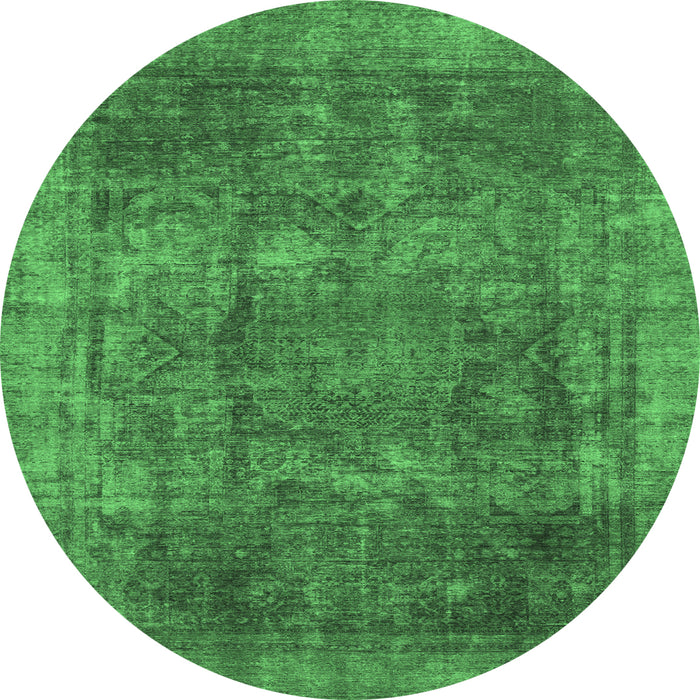 Round Machine Washable Oriental Emerald Green Modern Area Rugs, wshabs1481emgrn