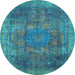 Round Machine Washable Oriental Light Blue Modern Rug, wshabs1481lblu