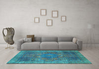 Machine Washable Oriental Light Blue Modern Rug, wshabs1481lblu