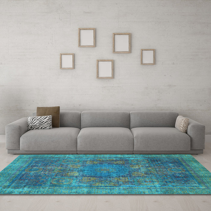 Machine Washable Oriental Light Blue Modern Rug in a Living Room, wshabs1481lblu