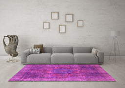 Machine Washable Oriental Pink Modern Rug in a Living Room, wshabs1481pnk