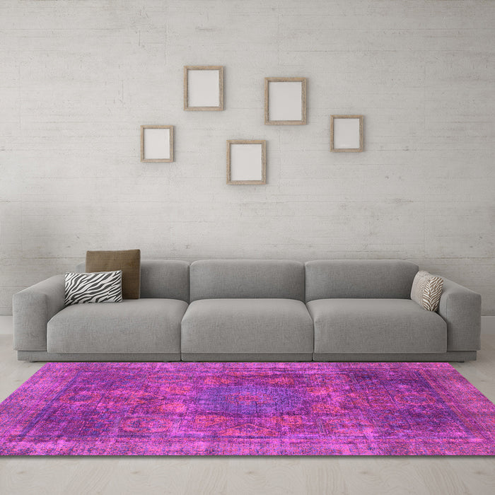 Machine Washable Oriental Pink Modern Rug in a Living Room, wshabs1481pnk