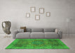 Machine Washable Oriental Green Modern Area Rugs in a Living Room,, wshabs1481grn