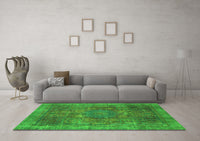 Machine Washable Oriental Green Modern Rug, wshabs1481grn