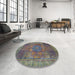 Round Abstract Purple Oriental Rug in a Office, abs1481