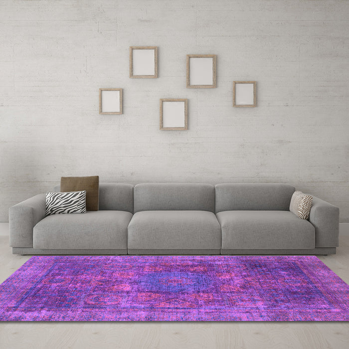 Machine Washable Oriental Purple Modern Area Rugs in a Living Room, wshabs1481pur