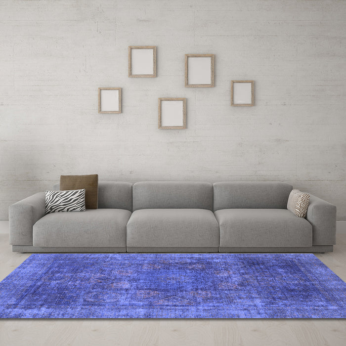 Machine Washable Oriental Blue Modern Rug in a Living Room, wshabs1481blu