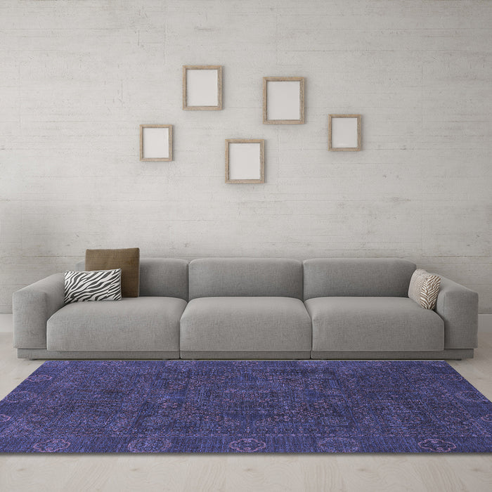 Machine Washable Oriental Blue Modern Rug in a Living Room, wshabs1482blu