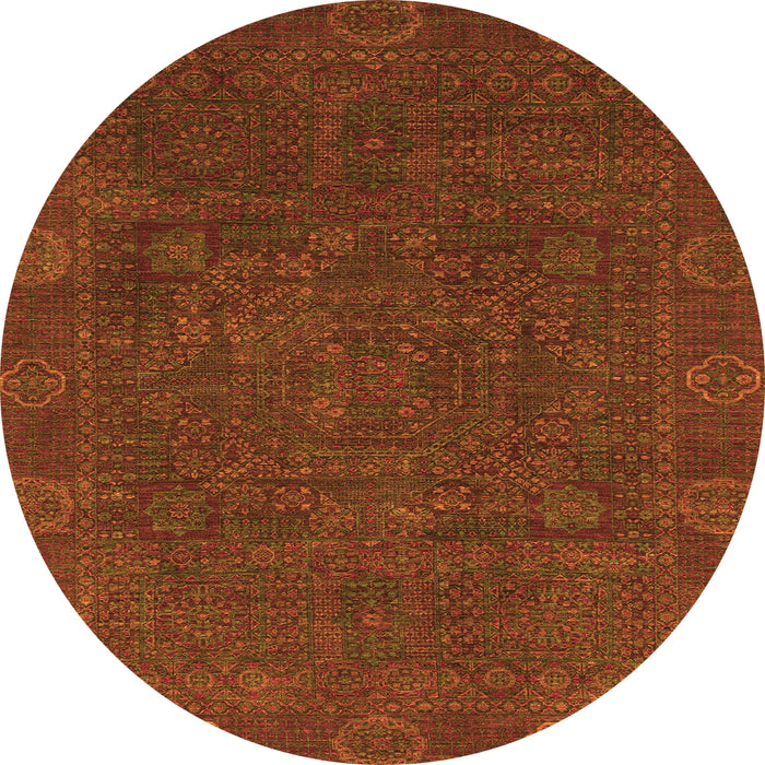Round Machine Washable Oriental Orange Modern Area Rugs, wshabs1482org