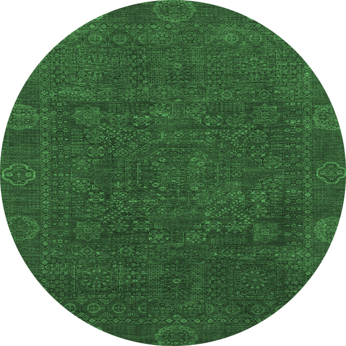 Round Machine Washable Oriental Emerald Green Modern Area Rugs, wshabs1482emgrn