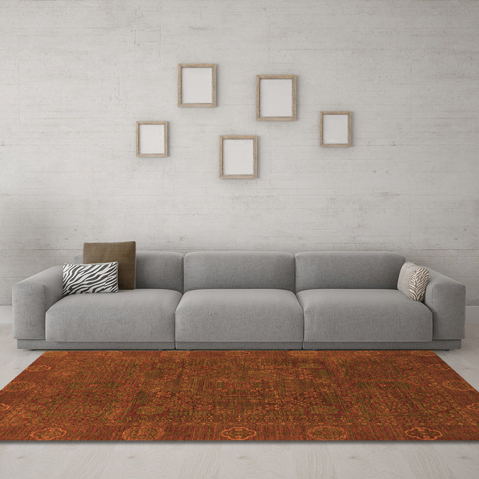 Machine Washable Oriental Orange Modern Area Rugs in a Living Room, wshabs1482org