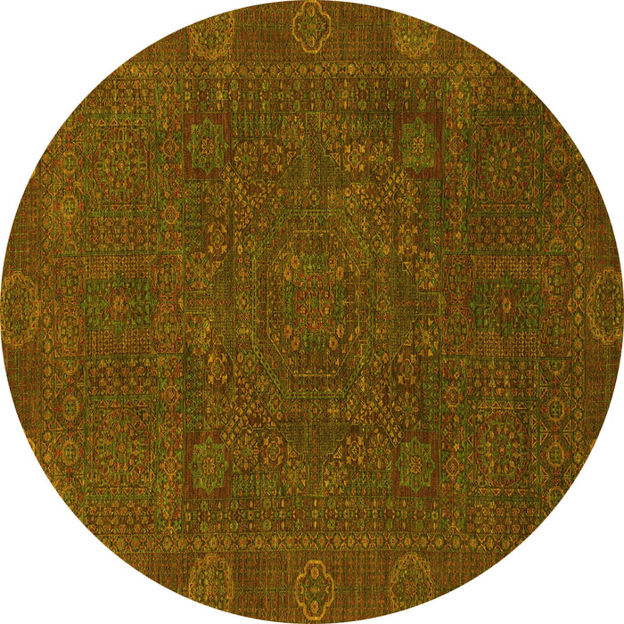 Round Machine Washable Oriental Yellow Modern Rug, wshabs1482yw